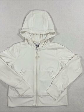 Athleta Girl White Zip Hoodie Performance Fabric Monochromatic Stripe Size XS/6